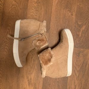 Tan wedge booties